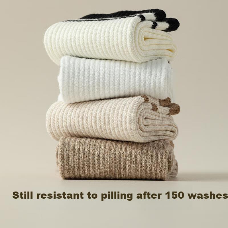MiiOW Women's 5 Pairs Autumn Winter Pure Cotton 10A Odor-Resistant Mid-Calf Striped Sports Socks