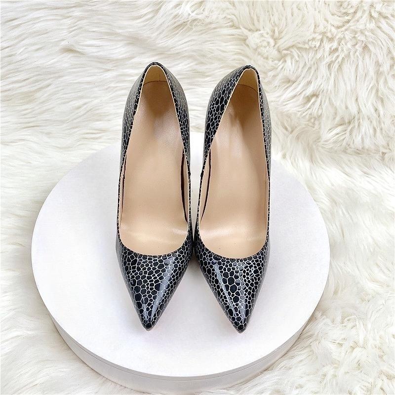 Новые модные черные туфли с каменным узором на высоком каблуке 12 см, модные сексуальные туфли для банкета с неглубоким вырезом 10 см, 8 см дл.