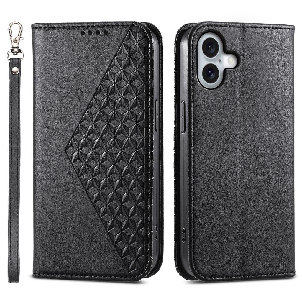 For iPhone 17 Case Calf Texture PU Leather Wallet Phone Cover with Wrist Strap
