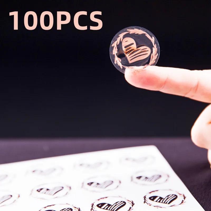 100pcs Clear Bronzing Heart Stickers 1.26 Inch Round Envelope Sealing Label for Wedding Party Invitation Card Gift Decor Tags