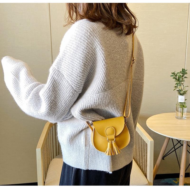 Корейские милые сумки принцессы, детские маленькие сумки через плечо, однотонные сумки на плечо из искусственной кожи с кисточками, органайзер для монет, денег, конфет, карточек