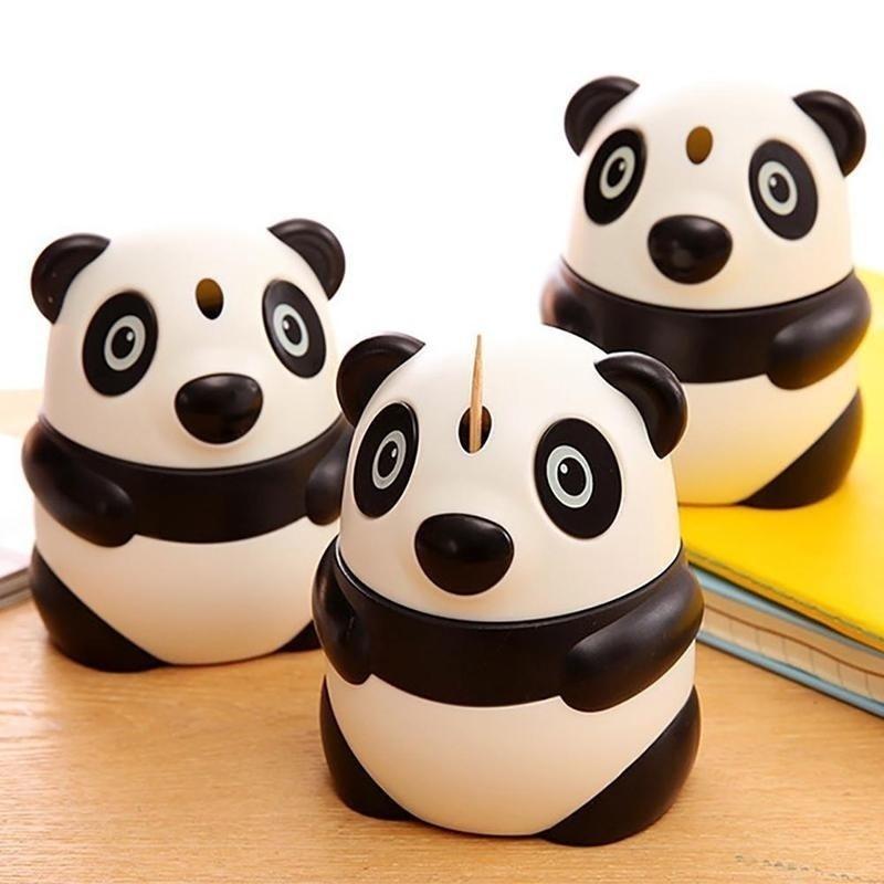 Panda Автоматическая коробка для зубочисток Ручной тип давления Модные зубочистки Огнетушители Милый мультфильм Настольные пластиковые банки для зубочисток