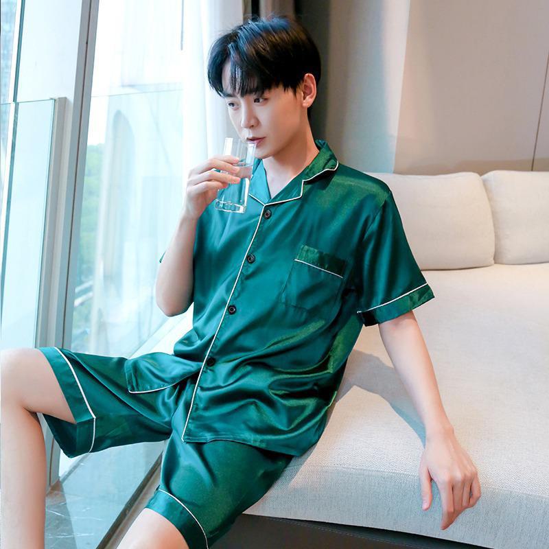 Мужской пижамный комплект с длинным рукавом из ледяного шелка на 2024 год - Легкая весенне-осенняя домашняя одежда