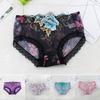 Women Panties Rose Embroidery Flower Print Mid Waist Stretch See-through Lace Sexy Ladies Briefs Underpants Underwear Daily Wear