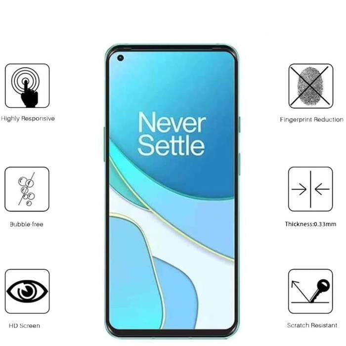 Verre Trempé - PHONILLICO - OnePlus 8T - Pack de 2 - Transparent - Bord Noir - Résistant aux rayures