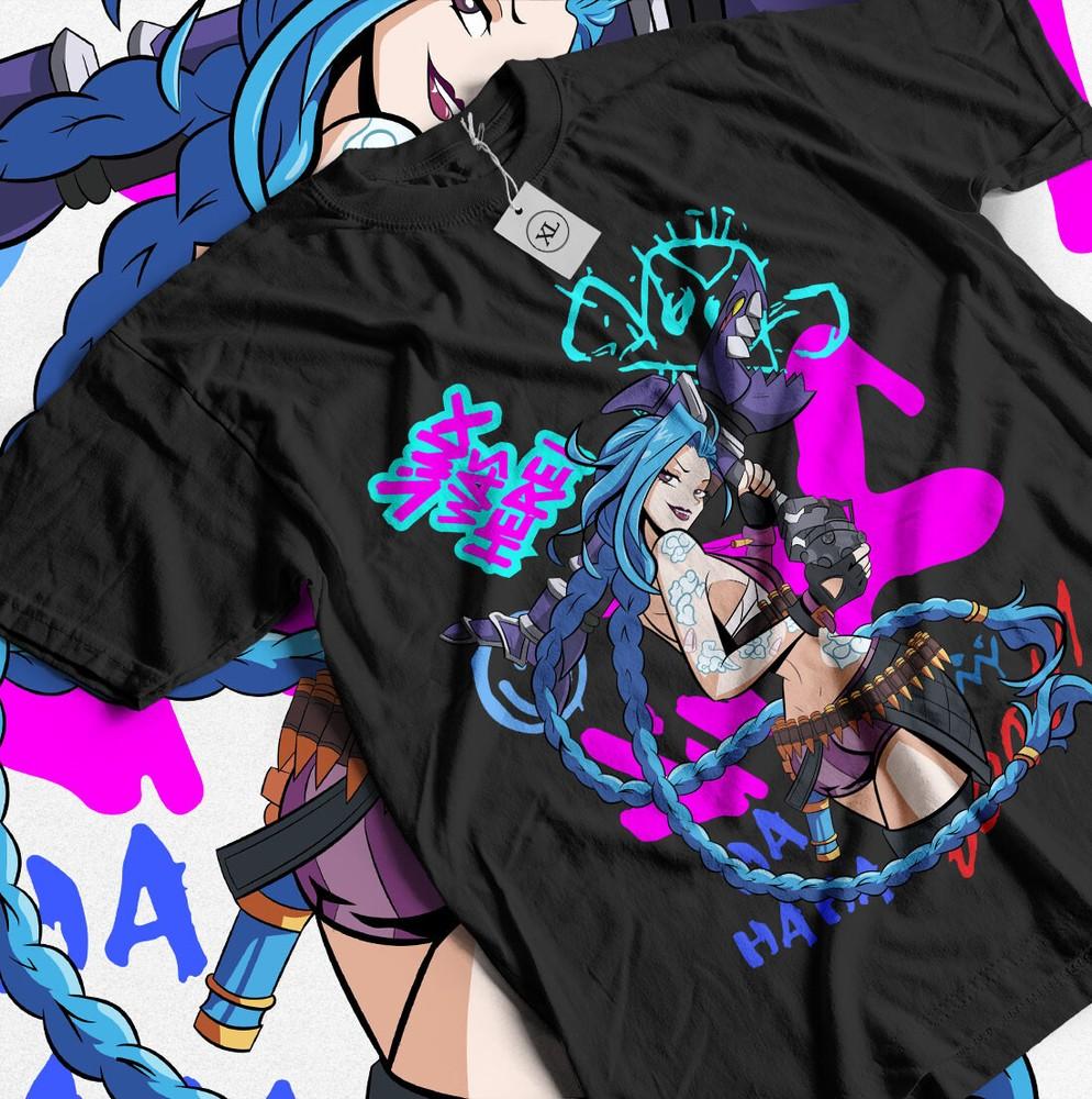 Футболка Jinx Arcane Японский Лучший тренд Аниме Мультфильм Jinx Arcane Подарок Футболка Унисекс Футболка