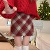 Women's High-Waisted A-Line Plaid Wool Skirt - Autumn 2024 Korean Style, Plus Size