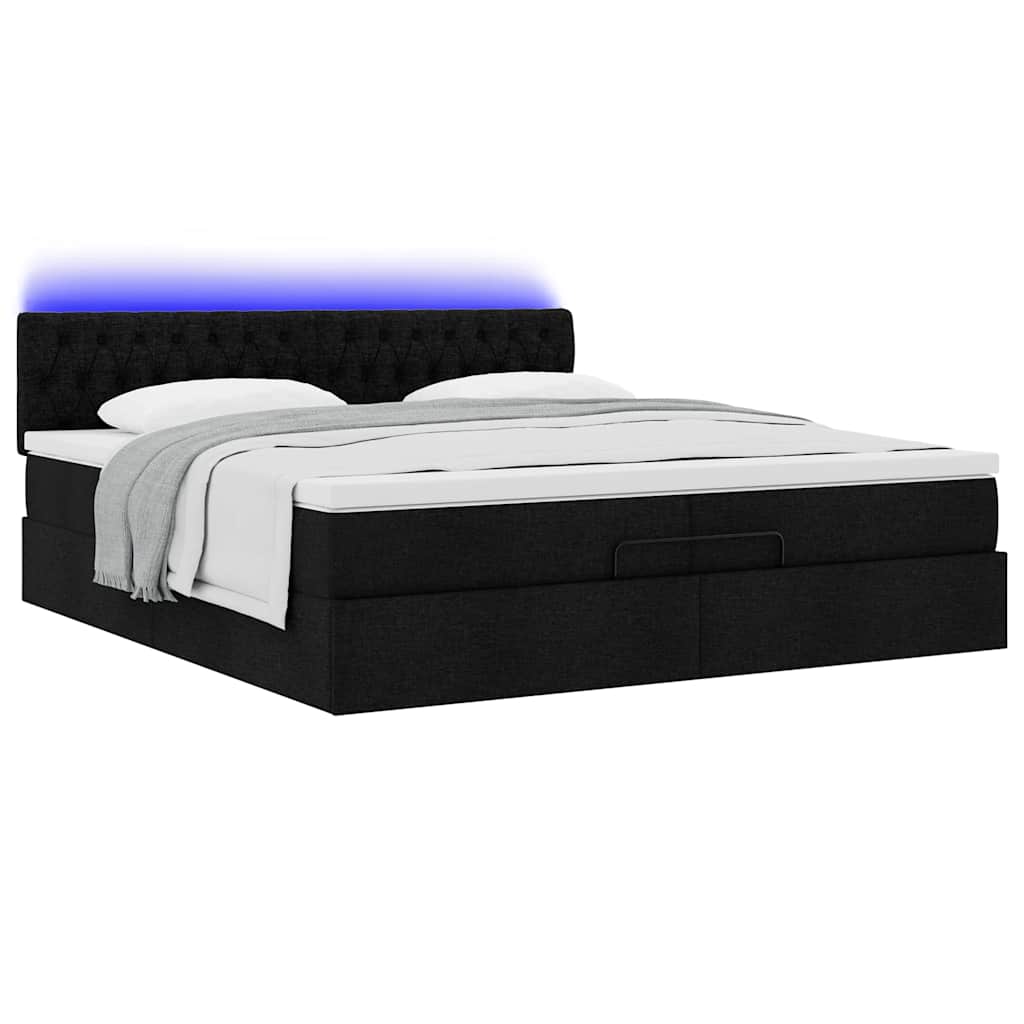Ottoman Bed with Mattresses & LEDs Black 200x200 cm Fabric