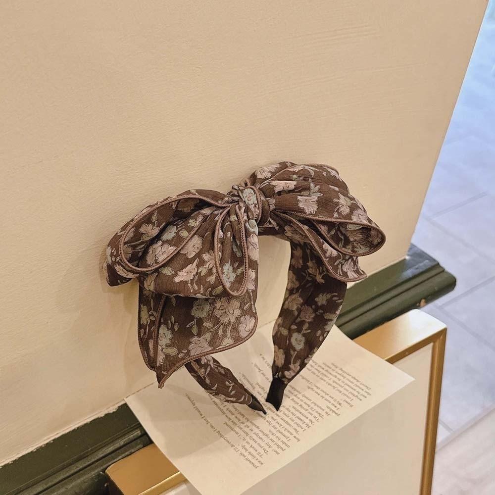 Creative Bownot Wide Hair Hoop Headwear Floral Printed Hairband Three-layer Bow Headband for Gifts