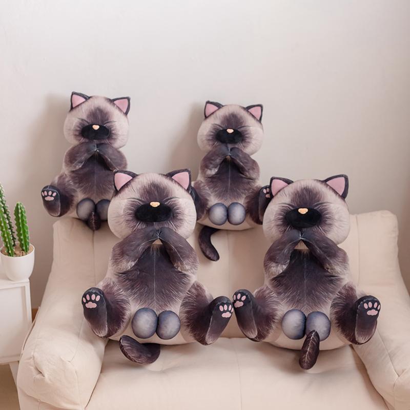 Cute Simulation Siamese Cat Stuffed Animal Toy Cartoon Cat Plush Toy Child Comfort Doll Girl Sleeping Soft Pillow Birthday Gift Christmas Gift