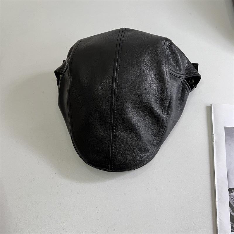 Retro Pattern PU Leather Forward Hat Women Autumn and Winter Fashionable Personality Street Yuppie Couple Cap