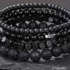 4 шт. Мужские браслеты из натурального камня, черные, гладкие, эластичные, многослойные, регулируемые, для взрослых, наручные украшения, мужские наручные аксессуары