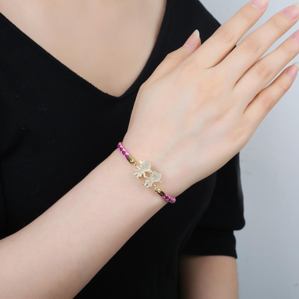 Hot Sale Zirconia Mom, Dad And Child Theme Character Leather Bracelet Fashion Mother'S Day Children'S Day Jewelry Couple Gift