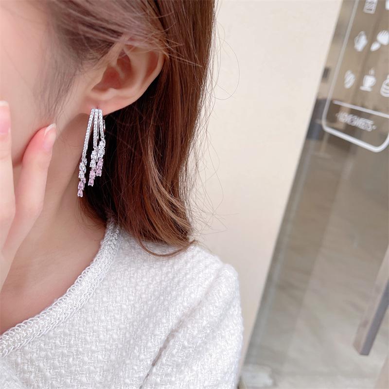 Серебряные серьги S925 с инкрустацией цирконами для вечернего платья, свадебные серьги для невесты, модные, легкие, роскошные, премиум-серьги с бахромой в форме капли воды