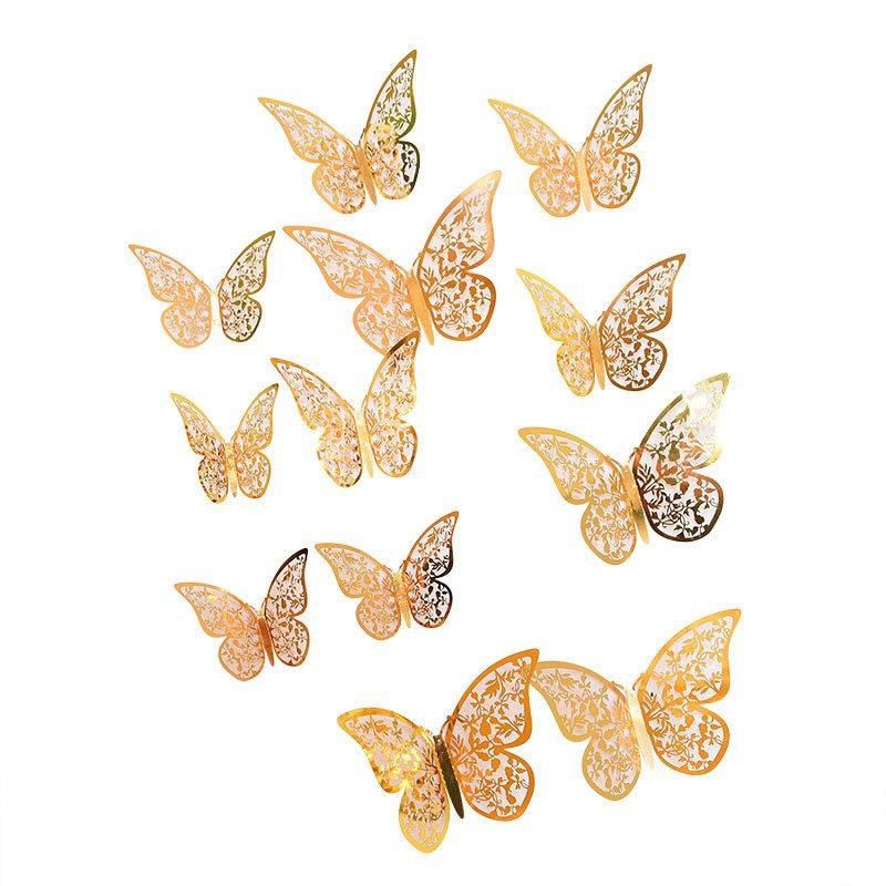 Topper Gold 3D Baking Dessert Decor For Wedding Party Happy Birthday Cake 12Pcs Artificial Butterfly Butterflies Cupcake Toppers