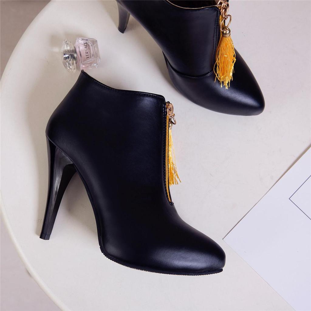 Women's High-heeled Short Boots, Versatile Slim Heeled Tassel Boots, New Autumn and Winter Oversized Boots