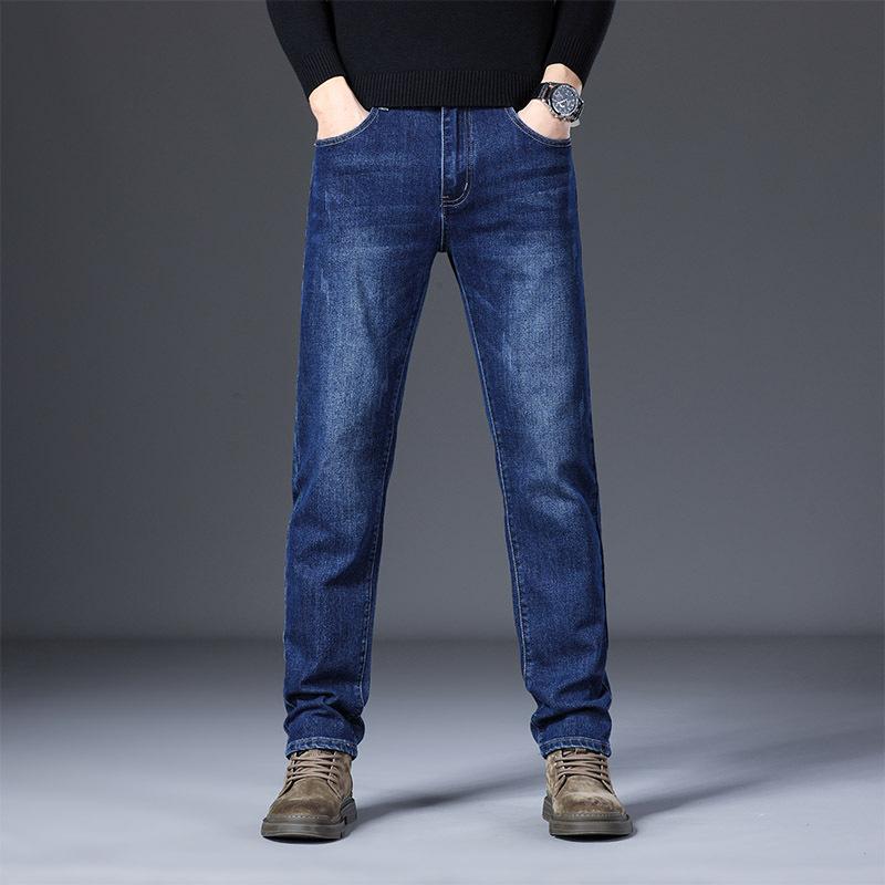 Men's Tide Trousers Casual Light Luxury Jeans Male Trend Straight Thin Slim Elastic Versatile Autumn and Winter New