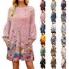 Fashion Womens Long Sleeve A Line Dress Fall Casual Pullover Crewneck Loose Fit Dress With Pockets
