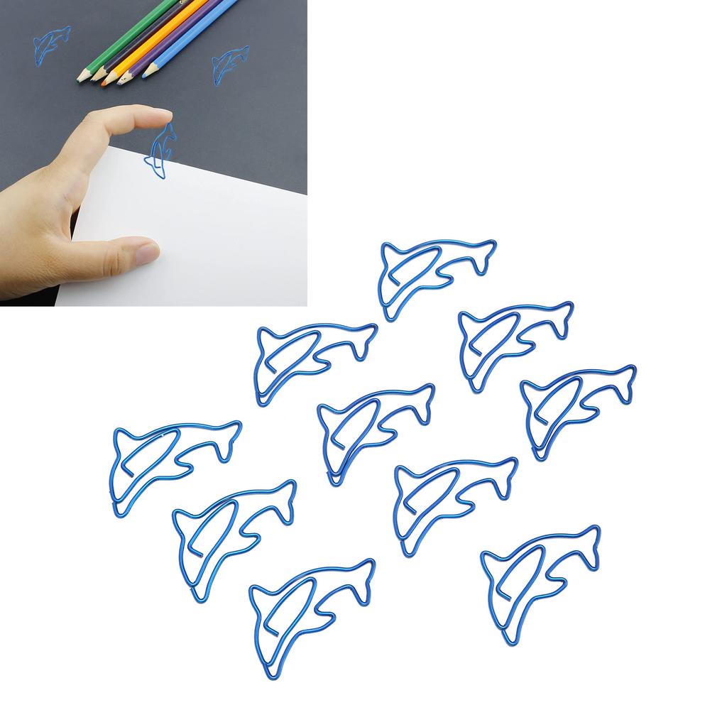 100Pcs Paper Clips Unique Dolphin Shape Lightweight Portable Electroplating Process Metal Paperclip