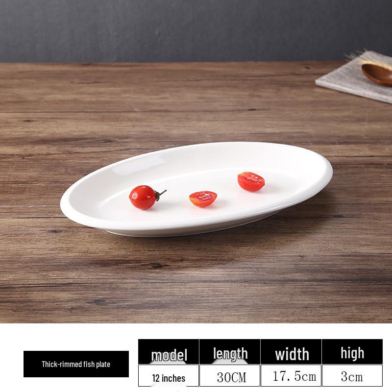 Extra Large Thickened Oval Ceramic White Steaming Fish Plate for Restaurants