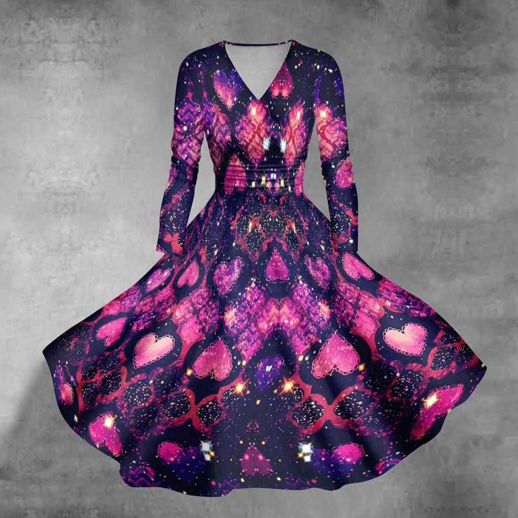 Женское повседневное и модное сексуальное платье с v-образным вырезом и длинными рукавами с принтом