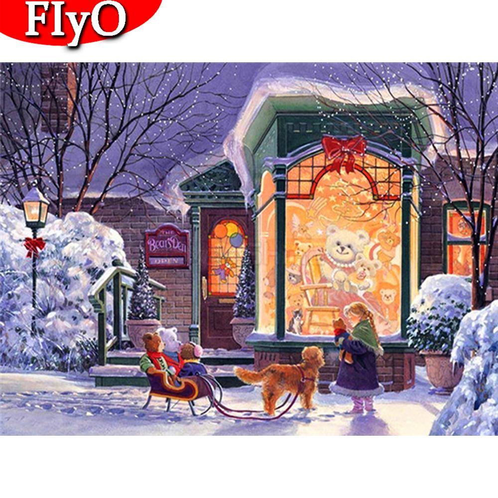 5D Diamond Painting Snow Cross Stitch Full Square Round Diamond Embroidery Landscape Mosaic Bear Christmas Decorations