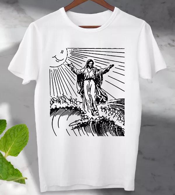 The Wave Off Kanagawa Surfing Jesus Funny 100% Cotton T-shirt Mens Tees Top Tee Unisex Men's, Ladies Top