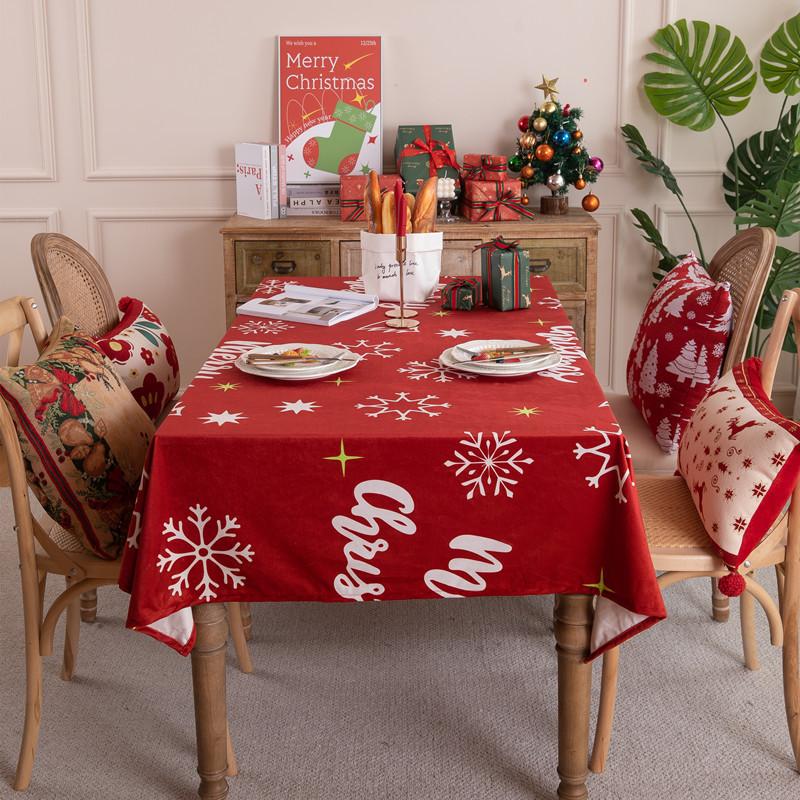 Flannel Print Red Christmas Snowflake Christmas Tree Tablecloth Coffee Table Tablecloth Table Cloth