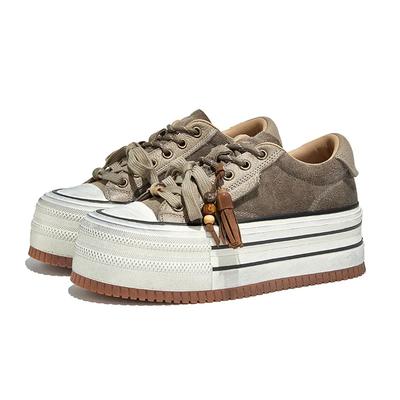 Модные кроссовки на массивной подошве со шнуровкой из натуральной кожи для женщин, удобные, увеличивающие рост, повседневные балетки, модная обувь для скейтбординга в стиле колледжа