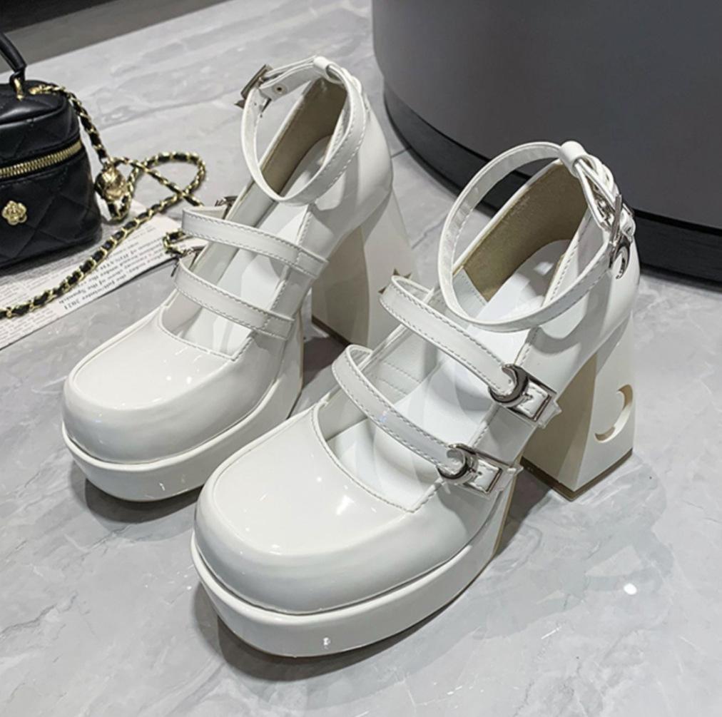 Весенние туфли на высоком каблуке, женские туфли-лодочки на толстом каблуке с бантом, туфли Мэри Джейн в стиле Лолиты, женские туфли из лакированной кожи для косплея