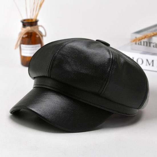 Женский берет на весну и лето в стиле ретро, сплошной цвет, искусственная кожа с короткими полями, декоративная защита от солнца, анти-УФ-дышащая женская шляпа художника, восьмиугольная кепка унисекс