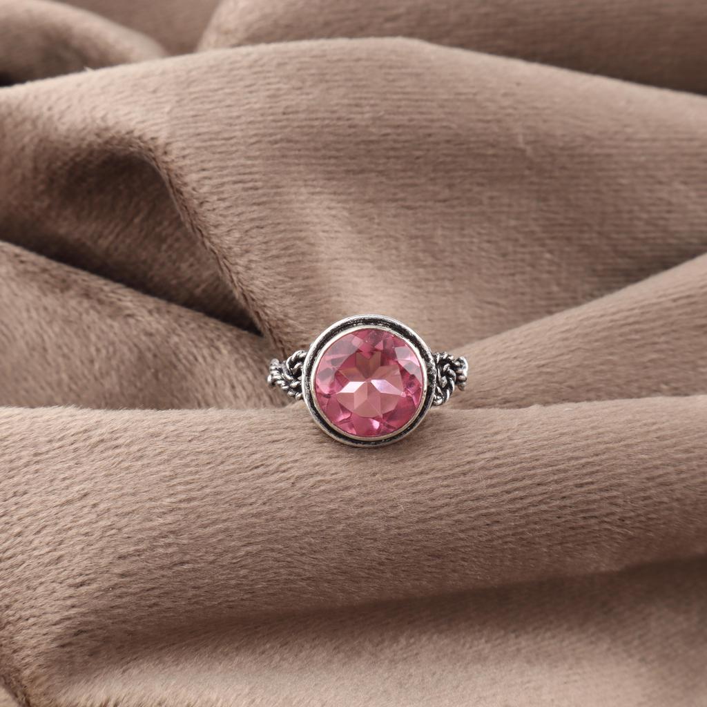 Pink Tourmaline Gemstone Ring, Handmade 925 Solid Sterling Silver Jewelry, Meditation Ring Jewelry For Women