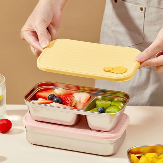 Stainless Steel Snack Containers 2 Compartment Lunch Box Leak-Proof Bento Box with Lids Reusable Food Storage Containers for Travel Camping Outdoor