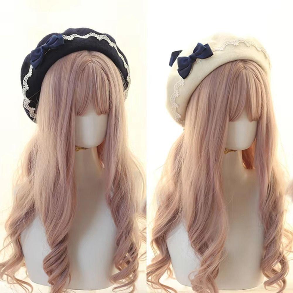 Warm Girl Lace Bow Hat Sweet Painter Hat Y2k Beanie Cap Female