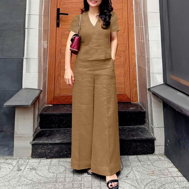 ZANZEA Женский повседневный костюм из двух частей с коротким рукавом и брюками