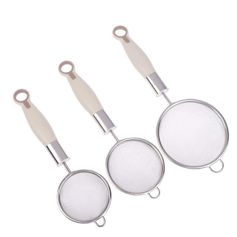 1/3Pcs Fine Mesh Flour Sieve 304 Stainless Steel Colander Juice Soybean Milk Filter Plastic Handle Oil Strainer Spoon Utensils