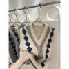Women's Argyle V-Neck Color Block Knit Vest - 2024 Autumn/Winter Layering Sweater