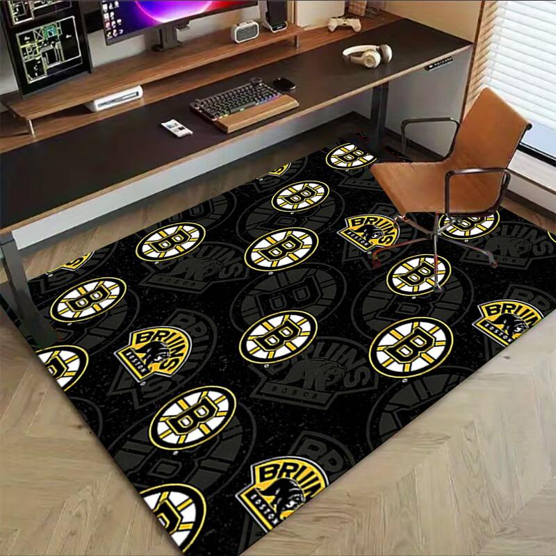 1 шт. Нескользящий коврик для пола Boston Bruins, подходит для офиса, гостиной, спальни, столовой - Плоский - Машинное плетение - S0399