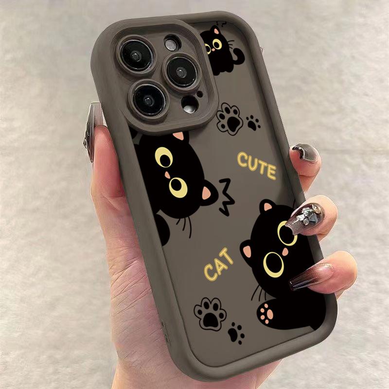 Милый черный кот силиконовый чехол для iPhone 16 15 13 12 11 14 Pro Max Mini 14 16 Plus SE2 8 7 Plus X XS XR Ударопрочные задние крышки