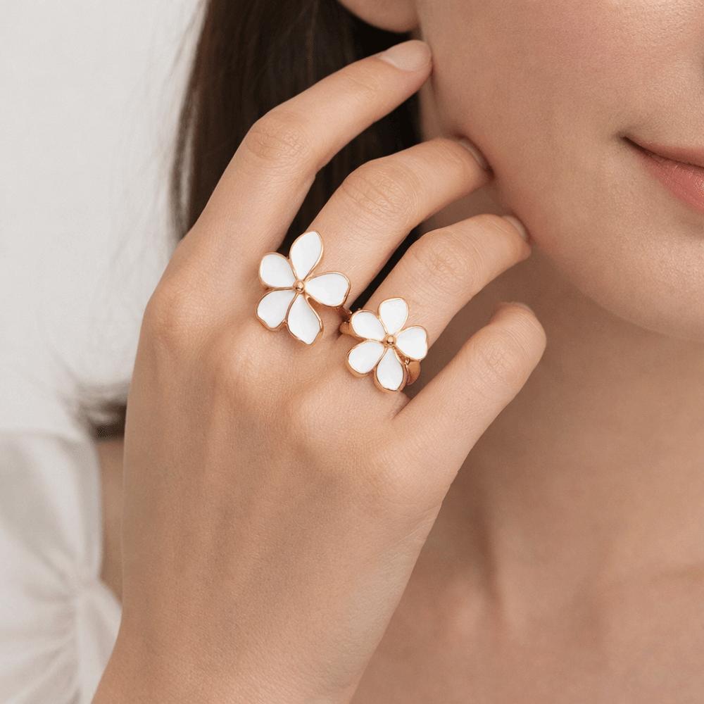 Dripping Oil Flower Ring Camellia Flower French Irregular Ring Retro Enamel Finger Ring Wedding