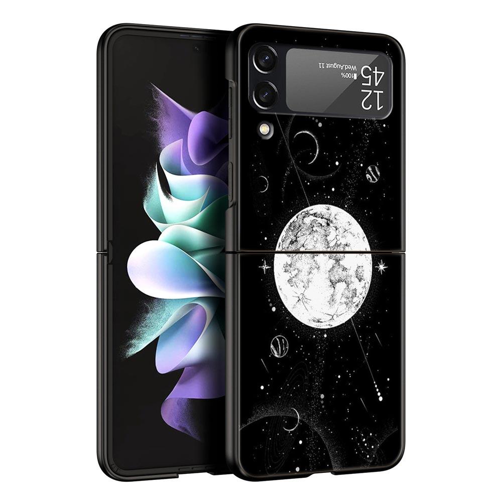 Чехол для телефона 'Планета и звездное небо' для Samsung Galaxy Z Flip3 Flip4 Flip5, ПК-корпус для Z Flip 3 4 5, Черная жесткая складная крышка