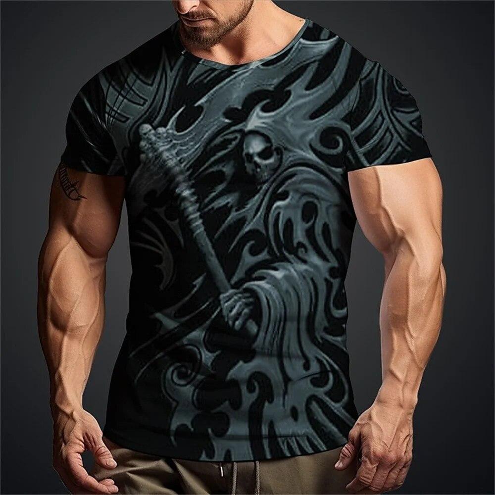 New Skull Men's T-Shirt Tops Summer Fashion Men's Short Sleeved Clothing Men Oversized O-Neck T Shirt 3d Printing Skulls Blouse