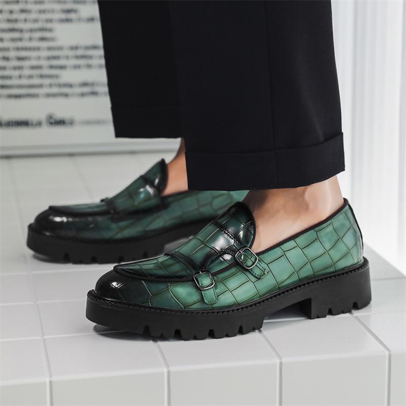 8670 Лоферы Однопедальные Лоферы Модные повседневные кожаные туфли Мужские туфли на платформе, увеличивающие рост Лоферы с двойной пряжкой