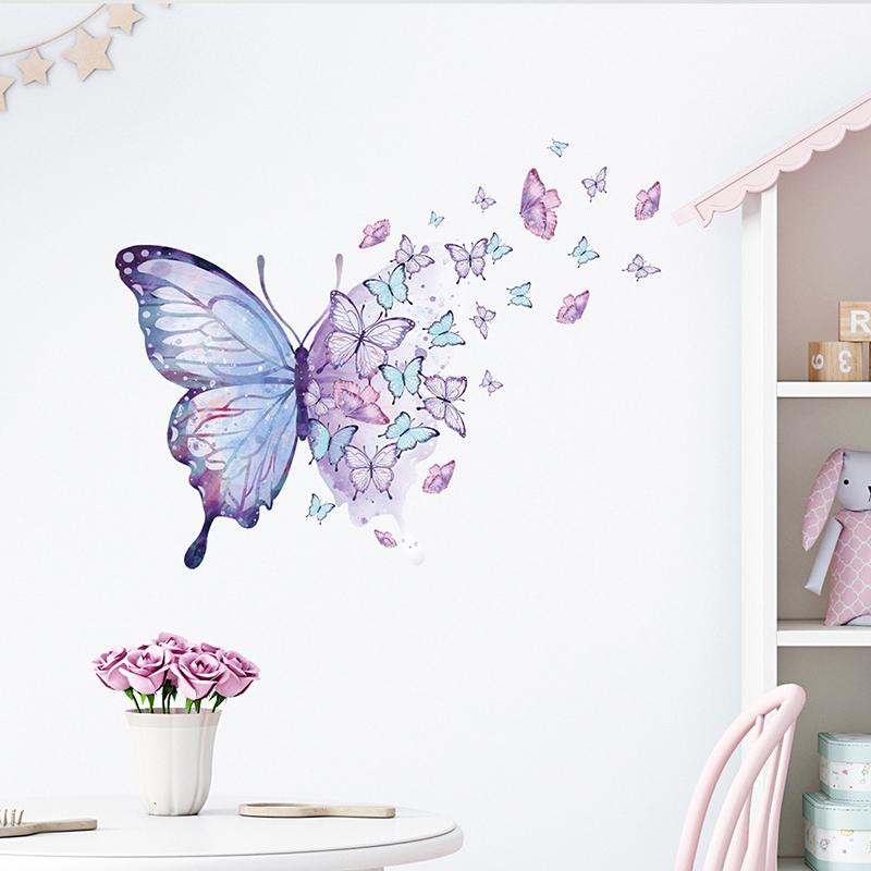 Purple Butterfly Wall Stickers For Bedroom Living Room Decoration Girls Room Wall Decals Removable Wallpaper PVC Murals