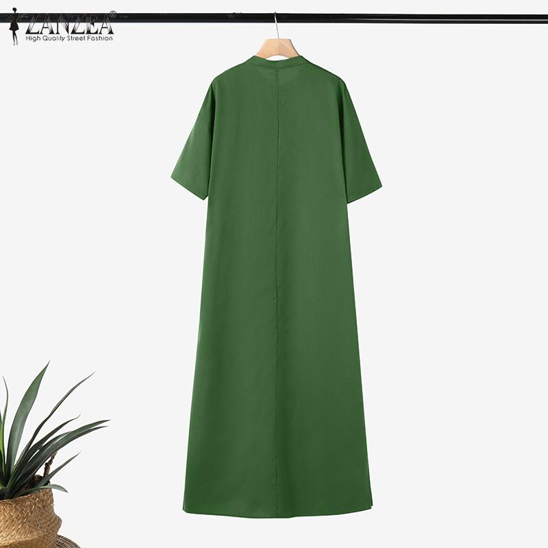 ZANZEA Женское повседневное летнее платье с воротником-стойкой и коротким рукавом