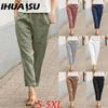 IHUASU Женские летние однотонные брюки с двойными карманами, свободные длинные брюки, женские хлопковые льняные брюки
