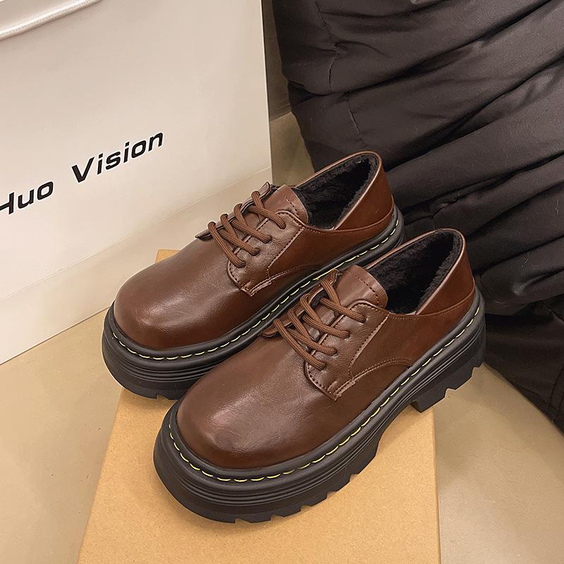 British Style Small Leather Shoes Women's Spring and Autumn 2025 New Heightened Platform Lace-up Jk Versatile Retro Mary Jane Shoes