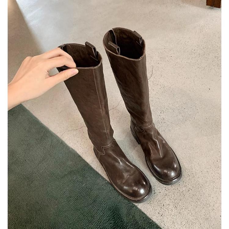 Модные сапоги до колена женские короткие плюшевые зимние ботинки челси массивные ретро мягкая кожа готика 2024 тренд осень зима мех новые ботинки женские