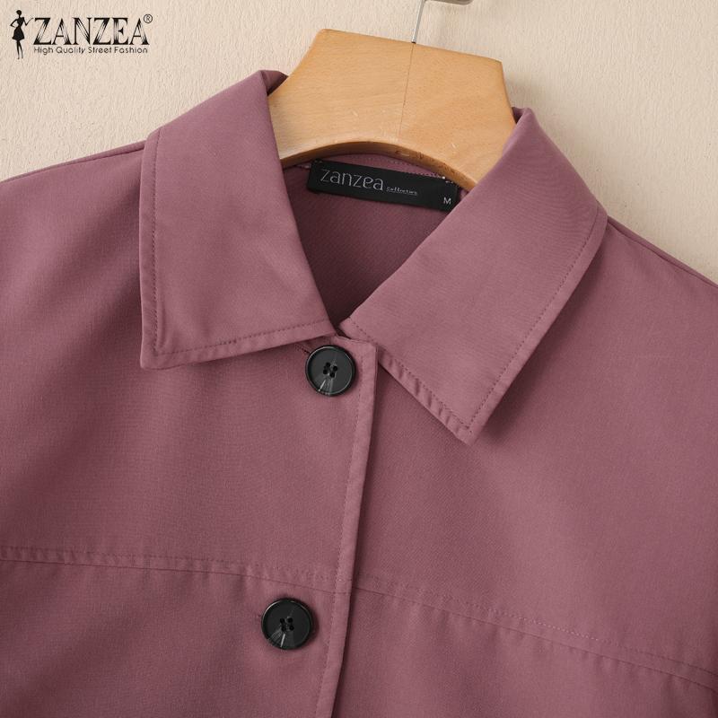 ZANZEA Женская свободная повседневная блузка с отложным воротником и длинным рукавом
