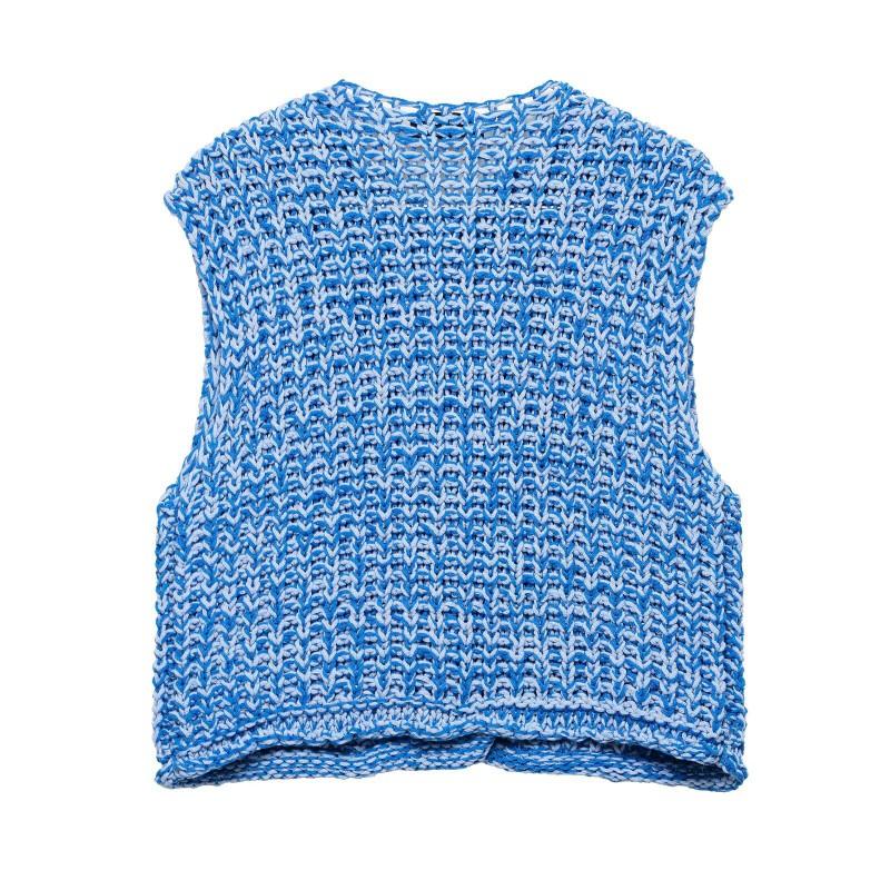 Minimalist Chic Chunky Knit Sleeveless Cardigan Solid Color Street Style Round Neck Single-Breasted